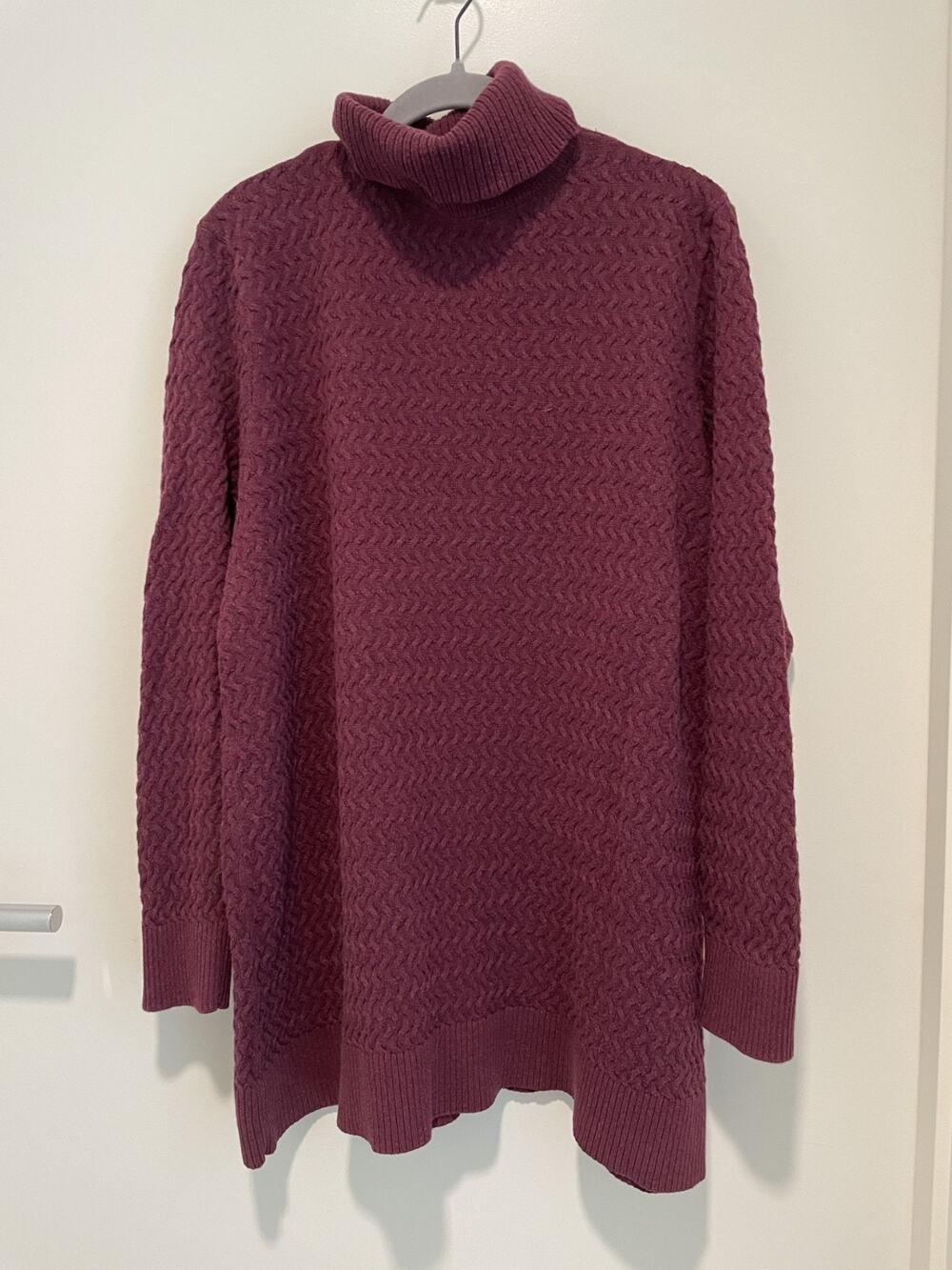 Lands’ End Womens 1X Merlot Cotton Turtleneck Sweater Textured Knit Tunic